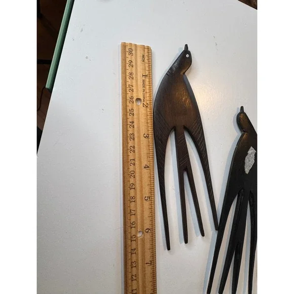 VTG Hand Carved Ebony Wood Swallow Bird Hair Combs African Folk Art Set of 3